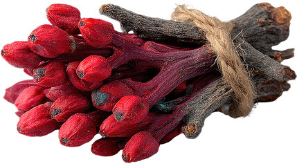 Vivid Botanical Bouquet: A close-up shot of an artistic arrangement of vibrant red dried branches tied together with twine, showcasing the beauty of nature's textures and colors.