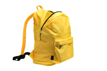 Yellow backpack isolated on white, side view	