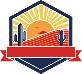 Fototapeta premium Vector illustration of a cactus in desert with sunset view