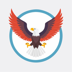 Obraz premium Illustration of a Bald Eagle with Red and White Feathers Inside a Blue Circle