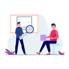 Two boys are searching and working on laptop