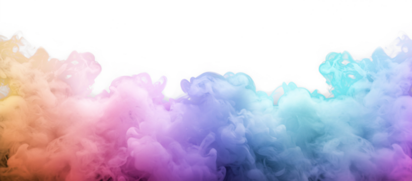 Colorful rainbow stage floor smoke fog effect transparent PNG cutout, isolated background. Soft pastel color design element