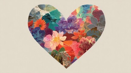 Colorful Floral Heart Collage with Vibrant Tones and Textures