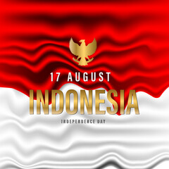 Indonesia independence day banner design. Waving flag on white background