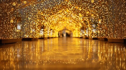 Glowing Pathway Illuminated with Warm Golden Fairy Lights for Festivity