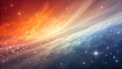 A vibrant cosmic nebula with sparkling stars flows in a stunning gradient from fiery red to cool blue, creating an ethereal and abstract space background.