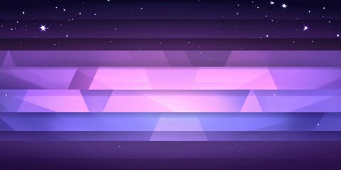 Purple abstract geometric background with layered shapes, glowing gradient, space theme, stars, light reflections, modern design concept