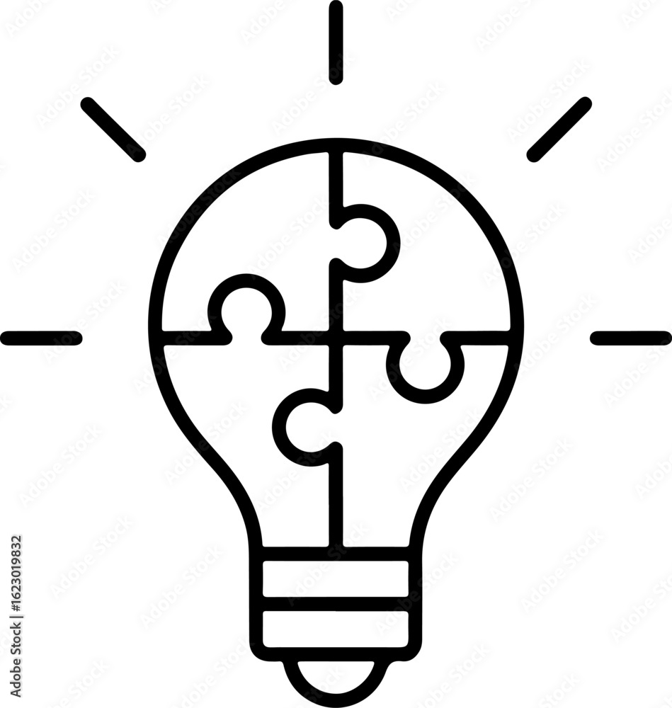 Poster light bulb formed by puzzle pieces symbolizing a new idea or solution