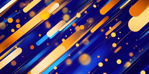 Abstract background with dynamic blue and yellow lines and circles. Modern geometric pattern suitable for digital design and presentations.