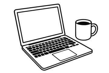 Fototapeta premium Laptop and Coffee Cup Icon - Digital Nomad and Remote Work Symbol