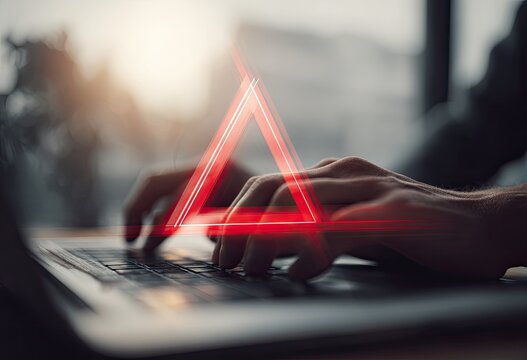Typing on a Laptop with a Glowing Triangle Overlay - Powered by Adobe