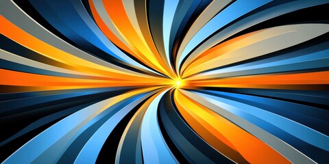 Abstract colorful dynamic background with flowing lines and motion blending orange blue and yellow gradients radiating from center.