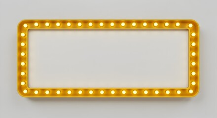 Blank White Marquee Sign with Yellow Light Bulbs on White Wall