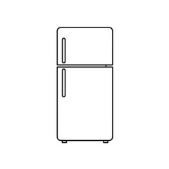 A simple black outline icon of a two-door refrigerator with a top freezer, shown from the front view.