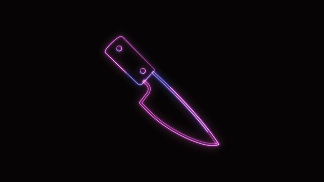 Kitchen Knife Icon Neon Seamless Loop 4K with Black Background Animated Promotional Typography for Video Editing