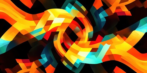 Abstract colorful wave pattern with geometric design, modern dynamic art combining vibrant curved shapes and bright energy on dark background