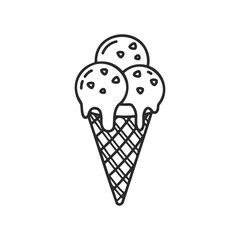 Black and white ice cream cone with three scoops and chocolate chips