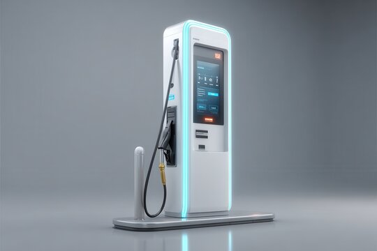 Modern Electric Vehicle Charging Station with LED Display and Cable