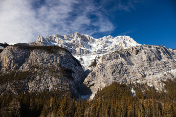 Scenic Mountain Lake View in Banff National Park Snow-Capped Peaks and Evergreen Forests