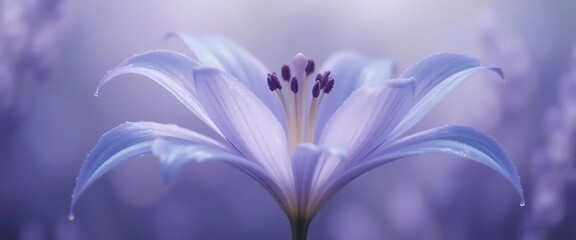 Close-up of a delicate, light purple lily flower with visible stamen and soft, blurred background.