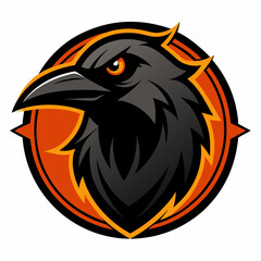 Fototapeta premium Raven Perched on Skull Crescent Moon Background Vector Logo Design