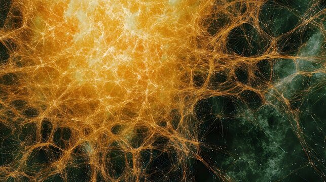 Abstract Orange and Green Network Web Background, Intricate Connection Lines, Glowing Energy, Cosmic Web Illustration - Powered by Adobe