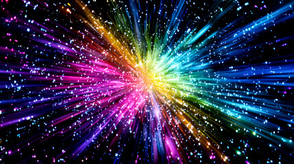 Fototapeta premium 星屑のような白粒子が舞うレインボー放射スピード背景