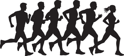 Dynamic Silhouette Runners Sprinting Forward with Determination on Transparent Background for Sport and Fitness