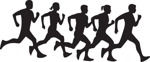 Dynamic Silhouette Runners Sprinting Forward with Determination on Transparent Background for Sport and Fitness