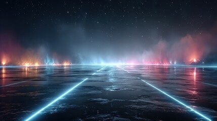 Floating abstract background architecture lines in glowing neon blue intersecting in a cosmic digital space