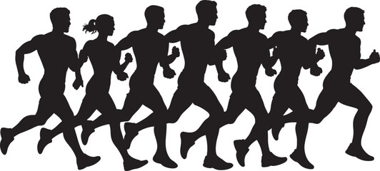 Dynamic Silhouette Runners Sprinting Forward with Determination on Transparent Background for Sport and Fitness