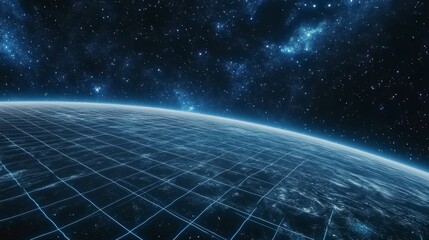 Obraz premium Futuristic planet Earth with grid overlay in space.