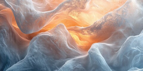 Abstract texture background in orange and blue with soft waves and fluid light forming artistic mesh pattern resembling fabric motion