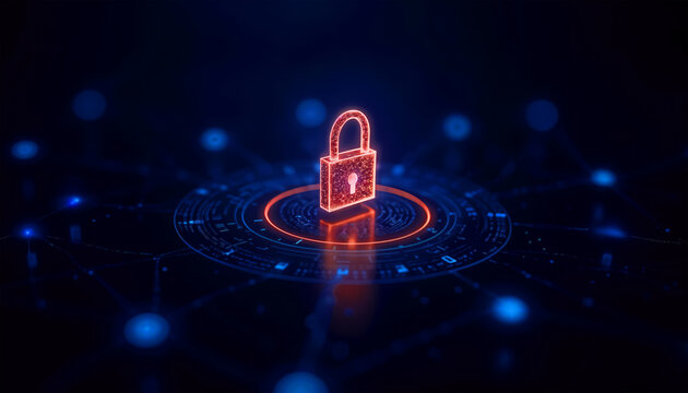 Cloud Data Security, or cybersecurity, with Digital Padlock and Network Protection