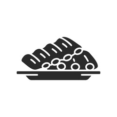 Icon of grilled ribs on plate in black and white vector art style