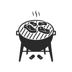 Grill vector icon: steaming steaks on barbecue with charcoal