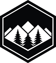 Geometric mountain and pine tree emblem