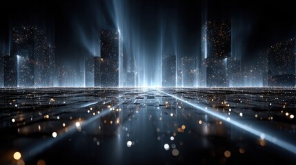 Floating abstract background architecture lines in glowing neon blue intersecting in a cosmic digital space