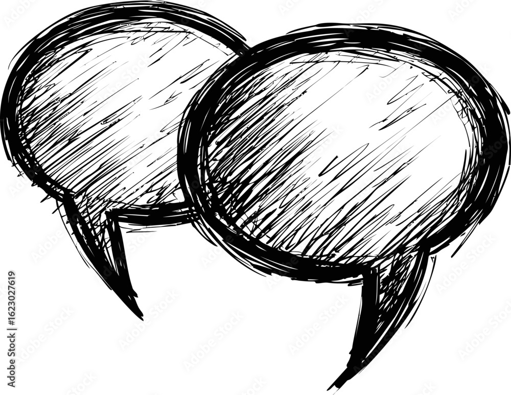 Aufkleber sketch of two overlapping speech bubbles with hand-drawn lines. vector illustration