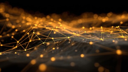 Glowing digital network connections on dark background symbolizing global data flow and innovation
