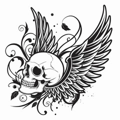 Skull with floral elements line art