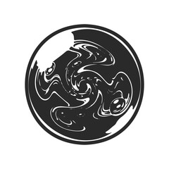 Black and white abstract circular swirl design in a fluid motion pattern