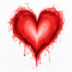 Dynamic Red Paint Heart with Delicate Swirls on White Background