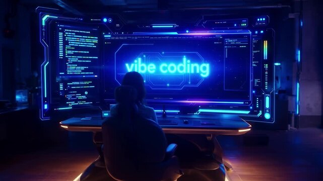 Vibe Coding Developer in Futuristic Command Center for Innovative Software Development