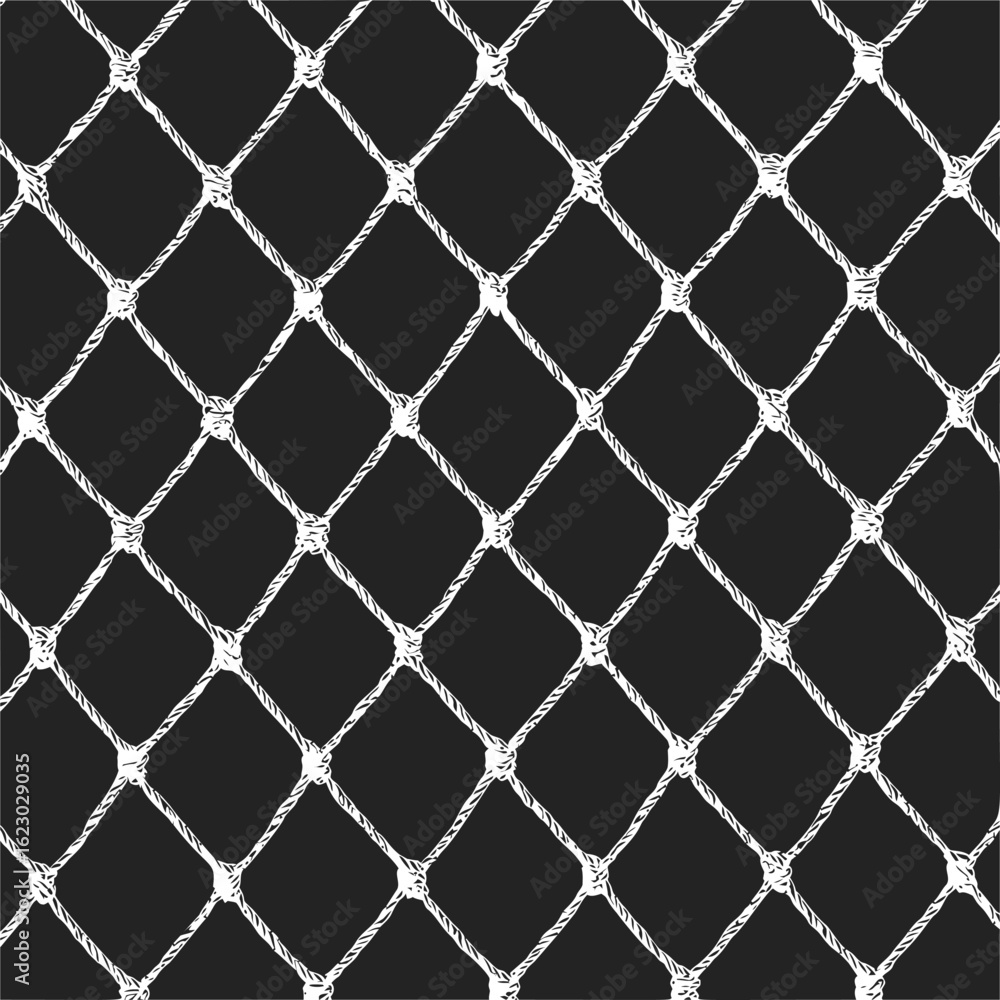 Poster white twisted rope netting pattern on a black background, abstract design concept. vector illustrati