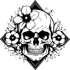 Decorative floral Skull art for dark fantasy tattoo concept