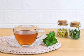 cup of tea with mint and chamomile