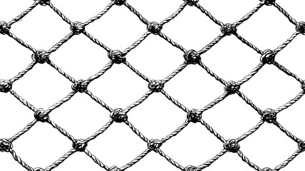 Naklejka premium Intricate black and white rope net pattern with knots. Vector illustration