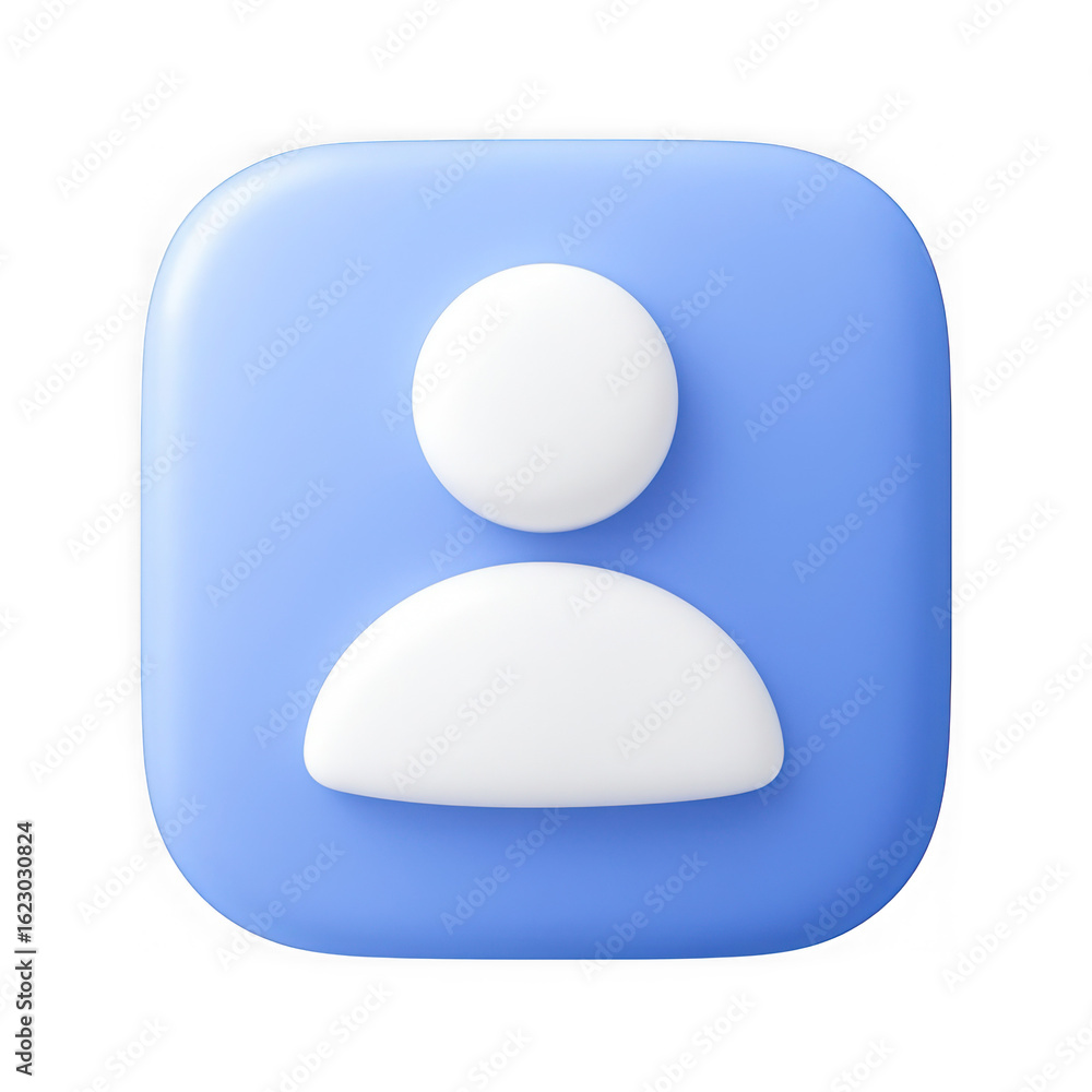 Aufkleber stylized 3d rendering of a soft blue user profile icon with a white silhouette of a person isolated 