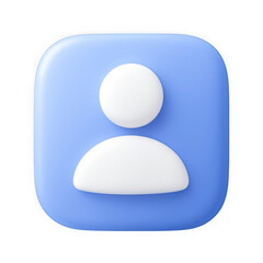 Stylized 3d rendering of a soft blue user profile icon with a white silhouette of a person isolated on transparent background